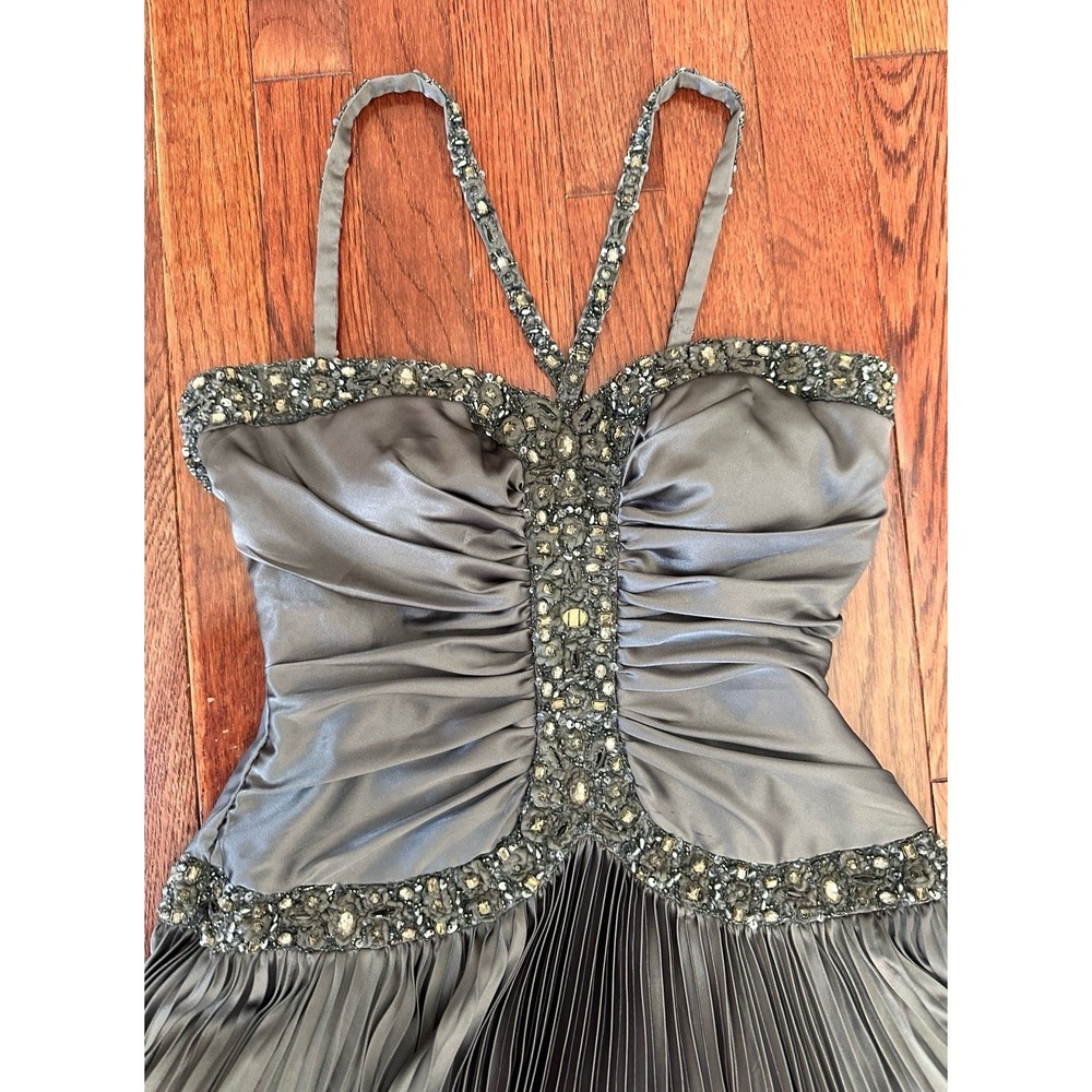 Vintage 2000s Atehier Alyce Grey Pleated Embellished Luxury Gown Dress Size 2 - Picture 8 of 12
